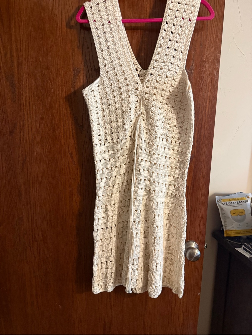 Cream Crochet Tie-Front Women's Dress - Picture 2 of 3